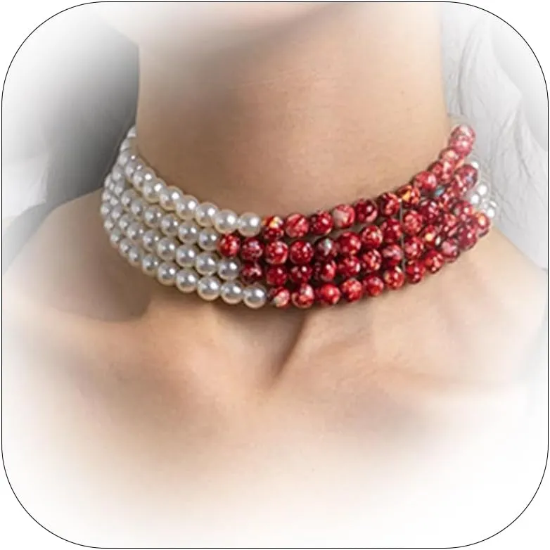 Blood Pearl Necklace for Women Dripping Blood Imitation Pearl Choker Neckalce Gothic Halloween Neckalce Layered Pearl Choker Necklace for Vampire Party Costume Accessories