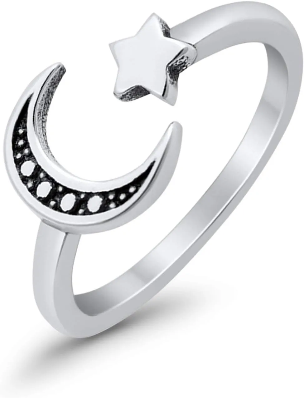 Blue Apple Co. Moon and Star Toe Ring Adjustable Band 925 Sterling Silver (7mm)