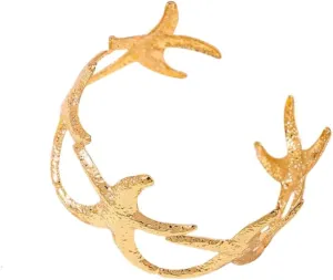 Blue Drop Arm Cuff for Women Starfish Shell Bracelet Gold Plated Cuff Bangle Adjustable Arm Cuff Jewelry Holiday Summer Beach Accessories