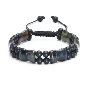 Blue Tiger Eye Crystal Bracelet for Men - GENASTO Premium Tiger Eye Stone Bracelet Onyx Protection Crystal Bracelet for Men, Energy Beads Bracelets Drawstring Handcrafted Mens Bracelet Stress Relief