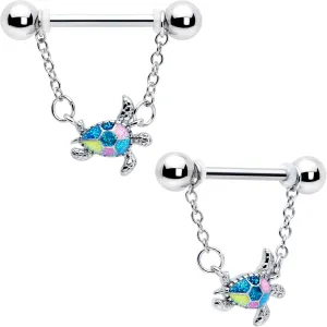 Body Candy 14G Womens Nipplerings Piercing 316L Stainless Steel 2Pc Glitter Turtle Sea Turtle Dangle Nipple Ring Set 9/16