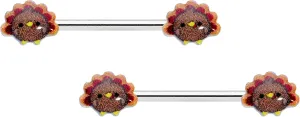Body Candy 14G Womens Nipplerings Piercing Steel 2Pc Cute Colorful Turkeys Thanksgiving Nipple Ring Set 9/16"