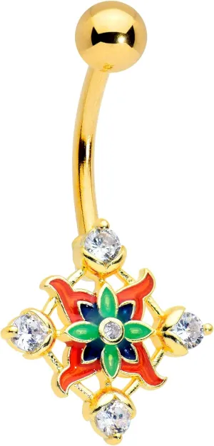 Body Candy Womens 14G PVD Stainless Steel Navel Ring Piercing Clear Accent Colorful Crest Belly Button Ring