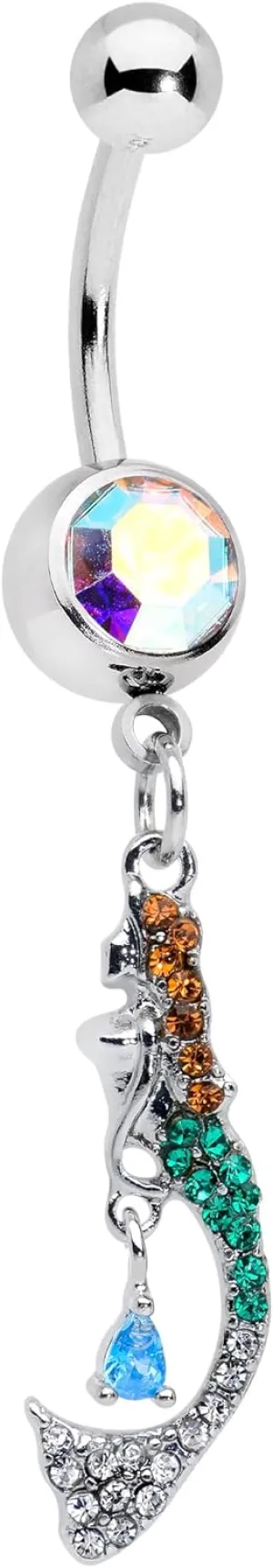 Body Candy Womens 14G Steel Navel Ring Piercing Aurora Green Accent Fashion Mermaid Dangle Belly Button Ring