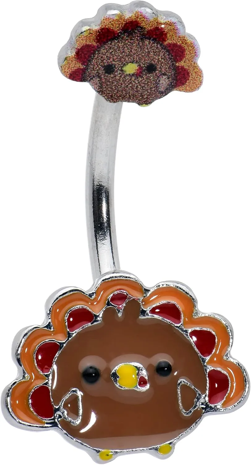 Body Candy Womens Steel Navel Ring Piercing Cute Colorful Turkey Thanksgiving Double Mount Belly Button Ring