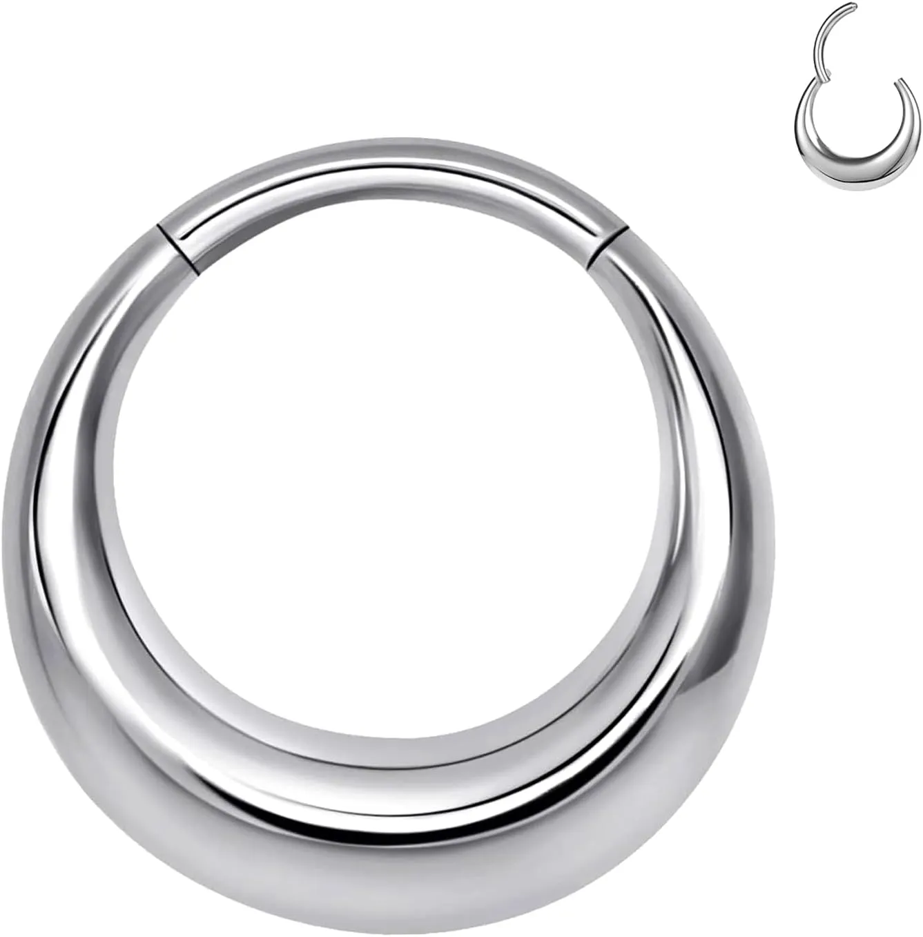 BodyAce ASTM F136 Titanium Septum Rings Hoop, 16G Gold Moon Segment Nose Rings Clicker Hoop, 8/10mm Hinged Cartilage Earrings for Daith, Rook, Tragus