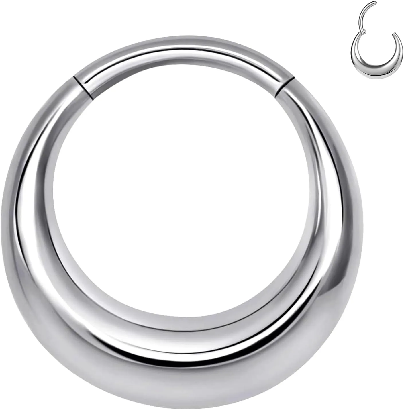 BodyAce ASTM F136 Titanium Septum Rings Hoop, 16G Gold Moon Segment Nose Rings Clicker Hoop, 8/10mm Hinged Cartilage Earrings for Daith, Rook, Tragus
