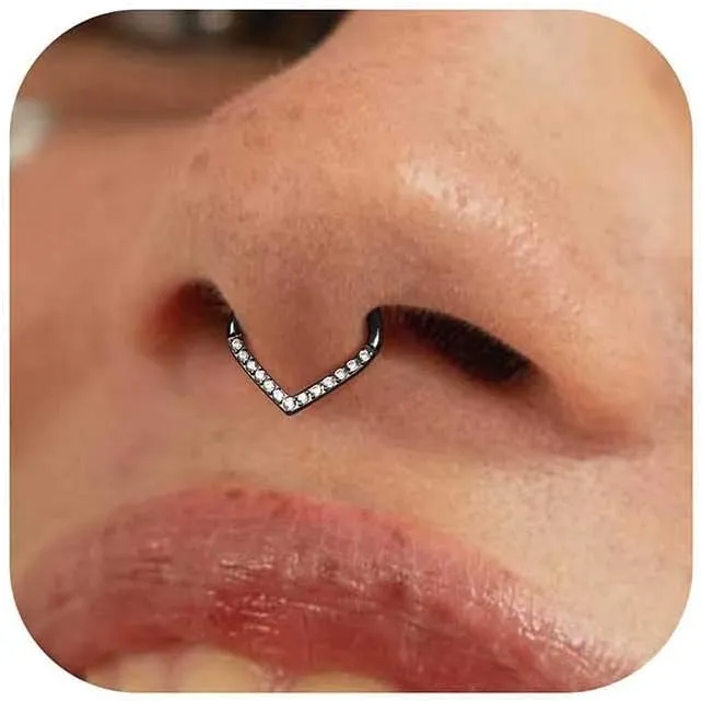 BodyBonita 16G Septum Rings - 316L Surgical Steel Teardrop Hinged Nose Rings Hoops Seamless Septum Jewelry CZ Nose Piercings Helix Tragus Rook Daith Piercing for Women Men Silver/Gold/Black 8mm 10mm