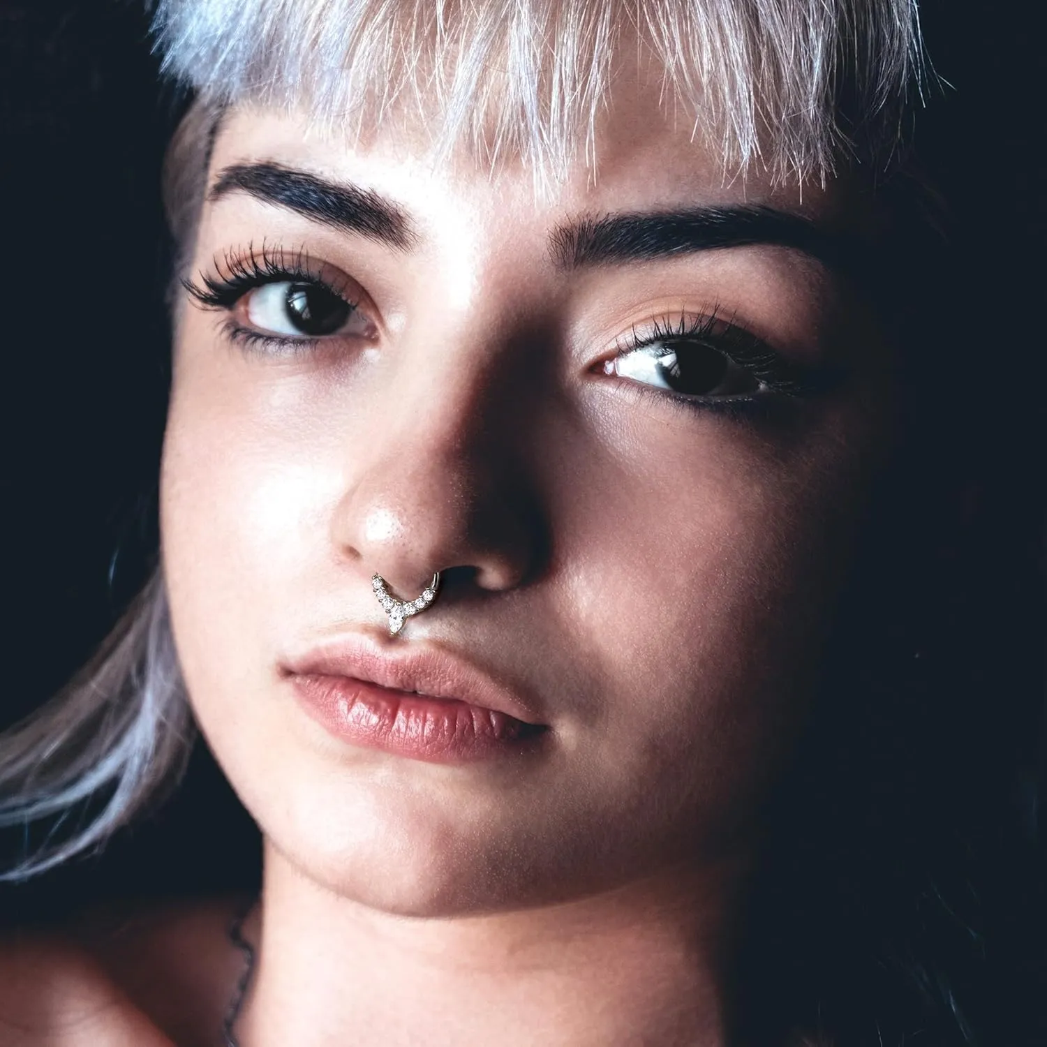 BodyBonita 16G Septum Rings Jewelry - Cubic Zirconia Luxe 316L Stainless Steel Hinged Nose Rings Hoops for Women Conch Piercing Jewelry Tragus Daith Helix Earring 14K Gold Plated/Silver 8 mm/10 mm