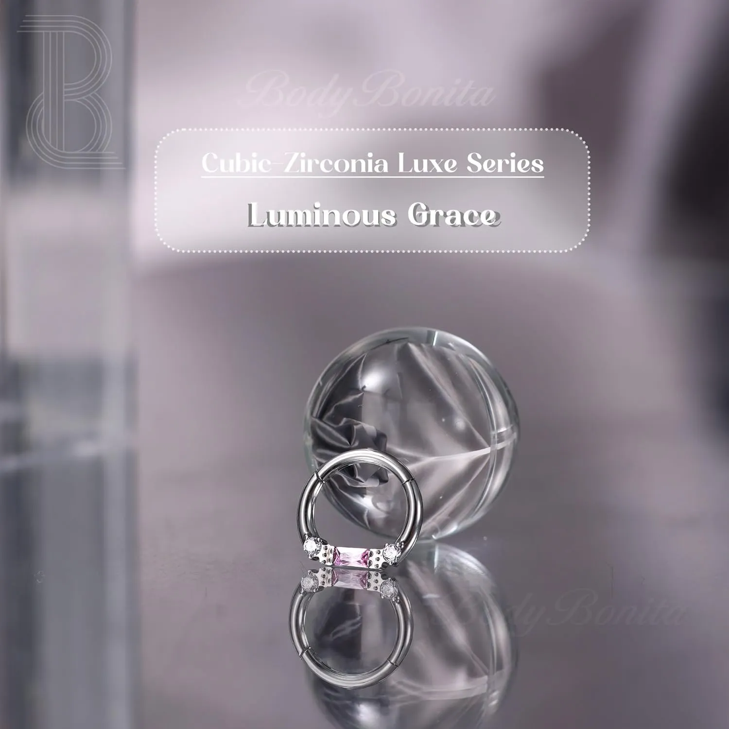 BodyBonita 16G Septum Rings Jewelry - Cubic Zirconia Luxe 316L Stainless Steel Hinged Nose Rings Hoops for Women Conch Piercing Jewelry Tragus Daith Helix Earring 14K Gold Plated/Silver 8 mm/10 mm