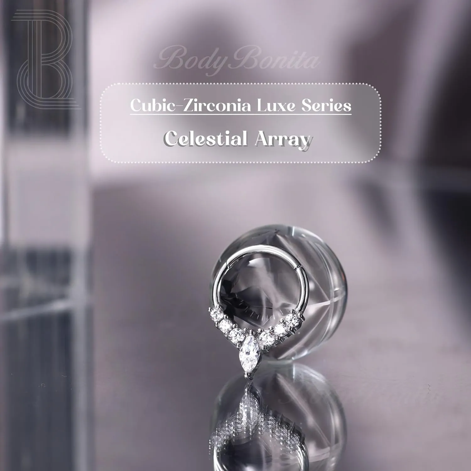 BodyBonita 16G Septum Rings Jewelry - Cubic Zirconia Luxe 316L Stainless Steel Hinged Nose Rings Hoops for Women Conch Piercing Jewelry Tragus Daith Helix Earring 14K Gold Plated/Silver 8 mm/10 mm