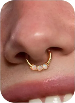 BodyBonita 16G White Opal Septum Rings - 316L Surgical Steel Nose Rings Hoops Clicker Septum Jewelry Nose Piercings Helix Tragus Rook Daith Earrings for Women Men Silver/Gold 8mm