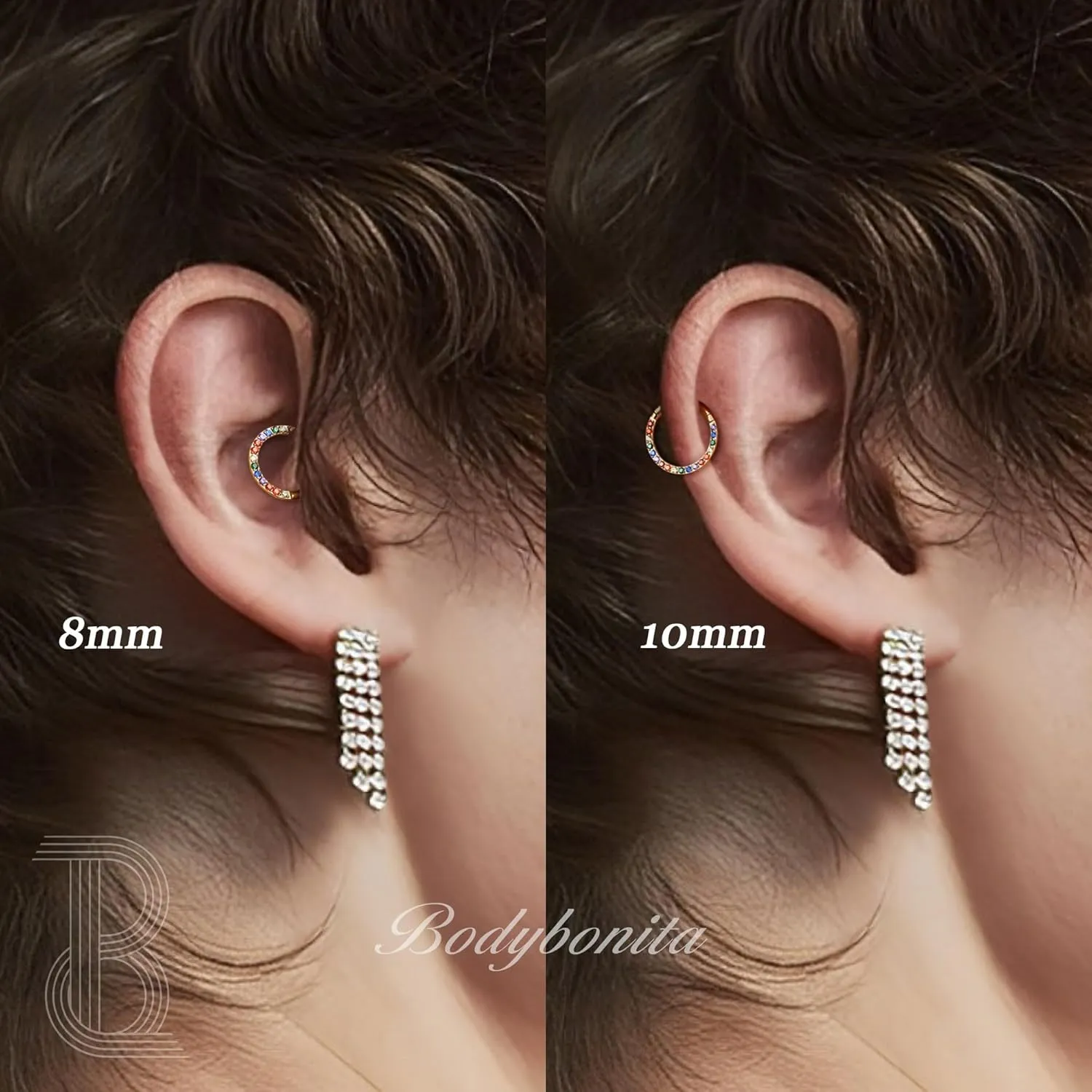 BodyBonita Hinged CZ Septum Rings - 316L Surgical Steel Nose Rings Hoops for Women 20G/18G/16G Cartilage Earrings Conch Piercing Jewelry Helix Rook Tragus Lobe Daith Snug Belly Button Ring 6mm-10mm