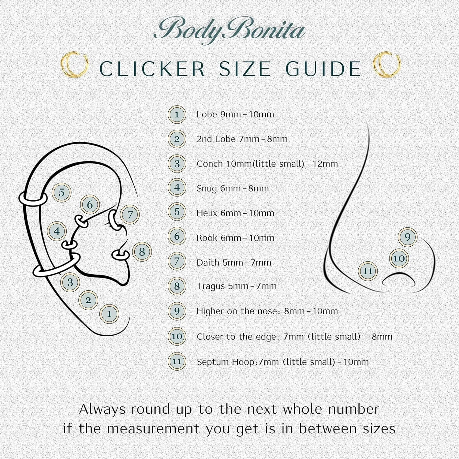 BodyBonita Hinged CZ Septum Rings - 316L Surgical Steel Nose Rings Hoops for Women 20G/18G/16G Cartilage Earrings Conch Piercing Jewelry Helix Rook Tragus Lobe Daith Snug Belly Button Ring 6mm-10mm