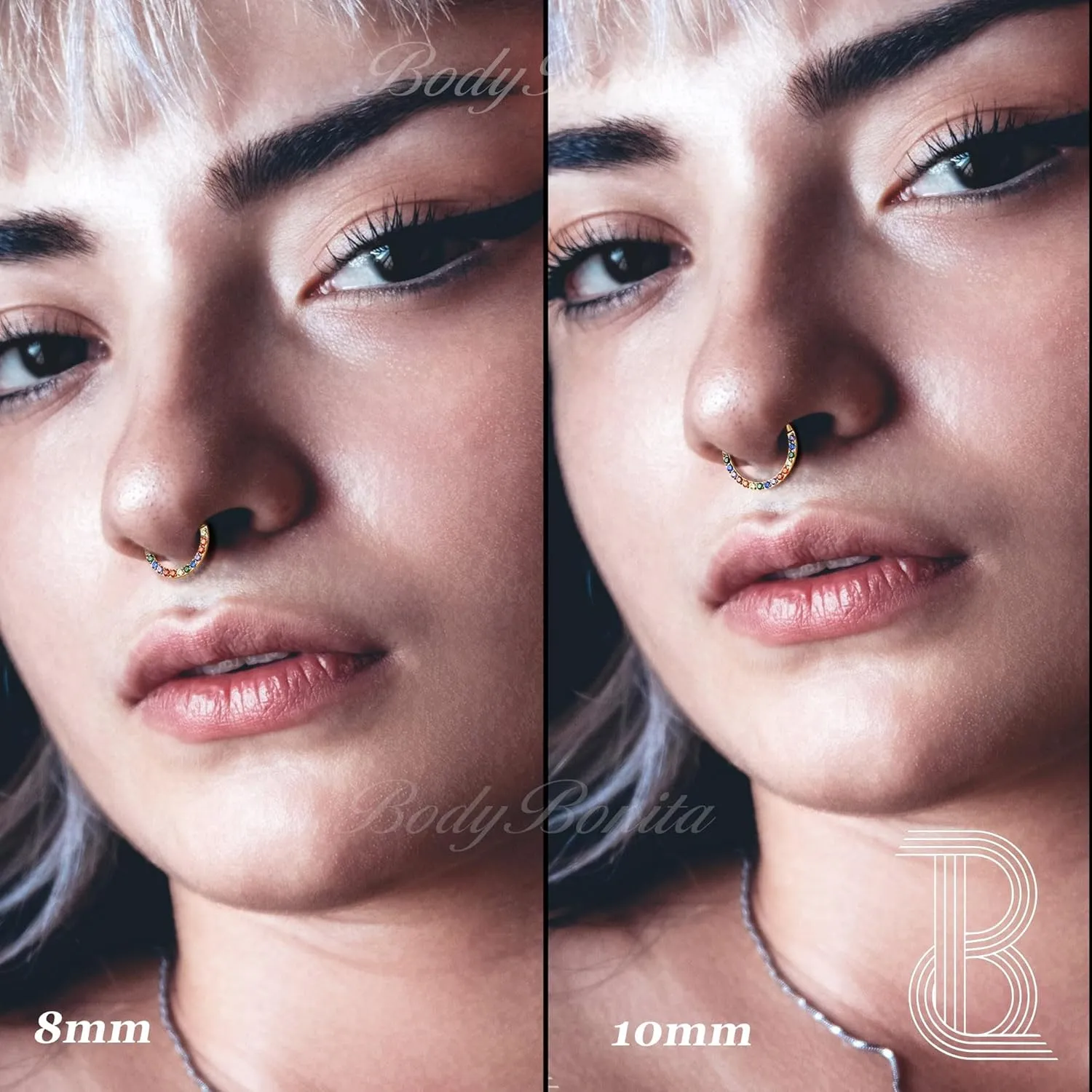 BodyBonita Hinged CZ Septum Rings - 316L Surgical Steel Nose Rings Hoops for Women 20G/18G/16G Cartilage Earrings Conch Piercing Jewelry Helix Rook Tragus Lobe Daith Snug Belly Button Ring 6mm-10mm