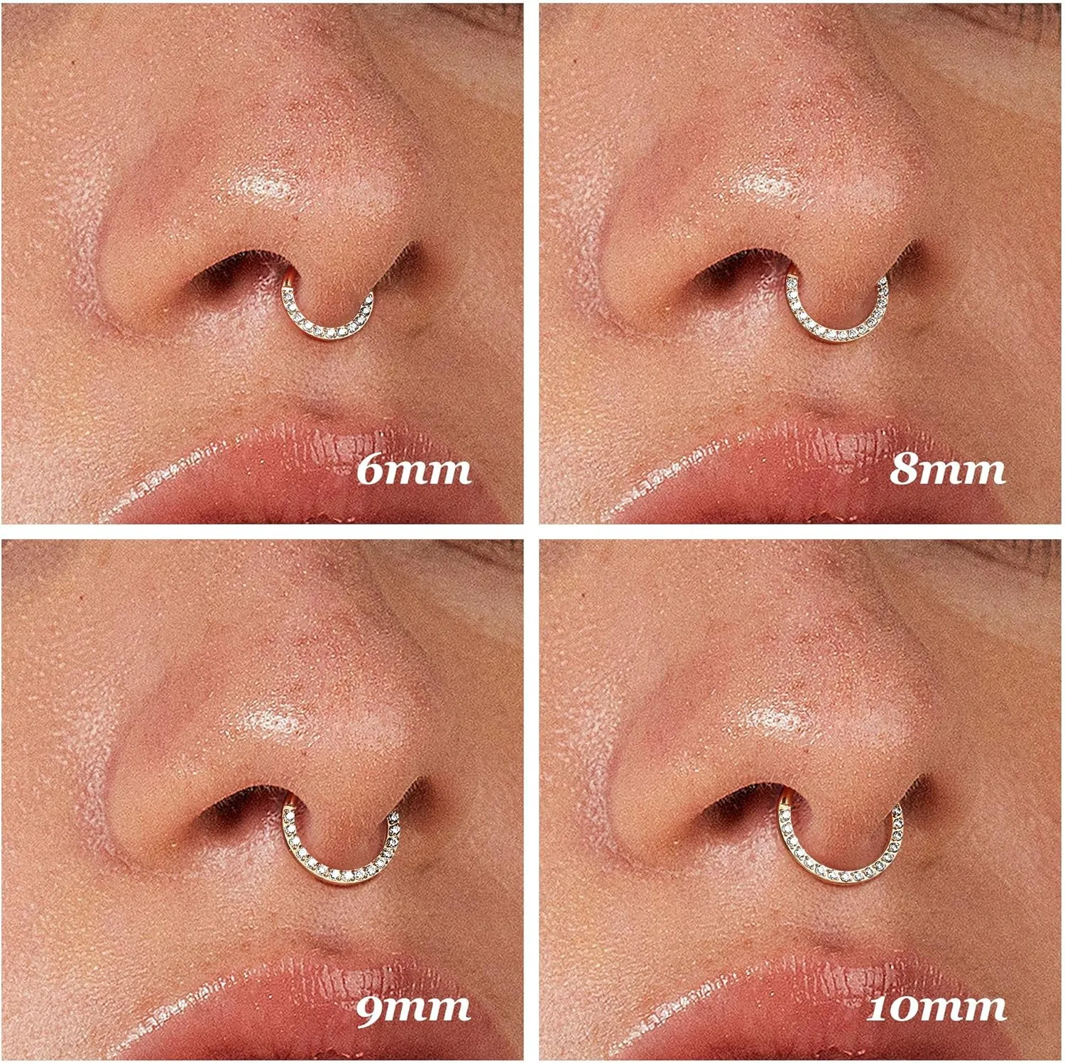 BodyBonita Hinged CZ Septum Rings - 316L Surgical Steel Nose Rings Hoops for Women 20G/18G/16G Cartilage Earrings Conch Piercing Jewelry Helix Rook Tragus Lobe Daith Snug Belly Button Ring 6mm-10mm