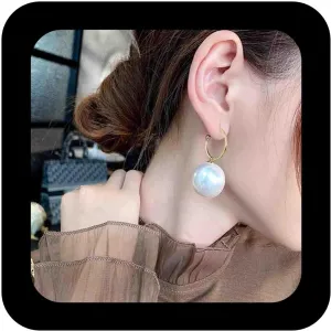 Bohemia Gold Pearl Pendant Earrings - Vintage Circle Dangle Studs, Huggies, Oversized Round Jewelry for Women