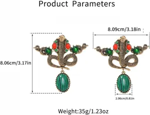 Boho Indian Red Green Rhinestone Snake Brooch Pin for Women Unisex Vintage Birthstone Watermelon Drop Statement Brooches Lapel Pins Bohemian Animal Dress Accessories Ethic Jhumka Jhumki Jewelry
