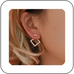 Boho Square Ear Jacket Earrings Square Front Back Earrings Hollow Square Stud Earrings Minimalist V Ear Jacket Earring Gold Geometry Earrings Jewelry for Women