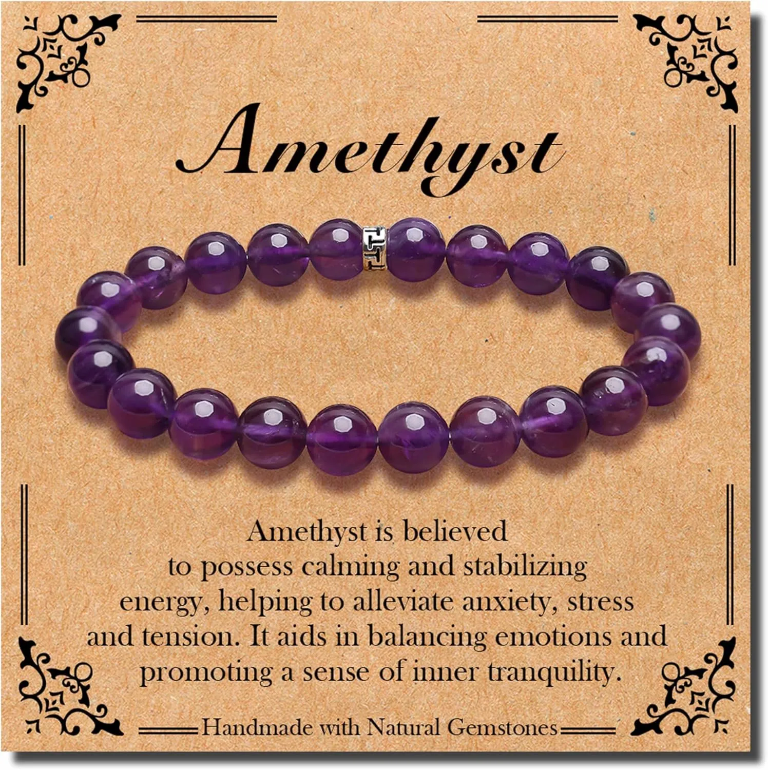 BONNY BOXX Natural Stretch Healing Gemstone Bracelet, 4/6/8mm Semi Precious Stone Bracelet for Men Women, Stress Relief Crystal Jewelry