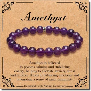 BONNY BOXX Natural Stretch Healing Gemstone Bracelet, 4/6/8mm Semi Precious Stone Bracelet for Men Women, Stress Relief Crystal Jewelry