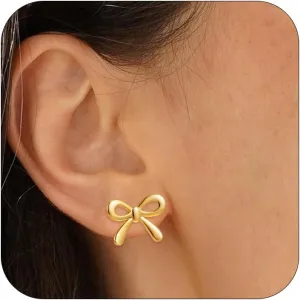 Bow Earrings for Women, 14K Gold Plated Gold Hoop Earrings Trendy Dainty Bow Pearl Earrings Gold Jewelry Hoop Earring for Women Gifts
