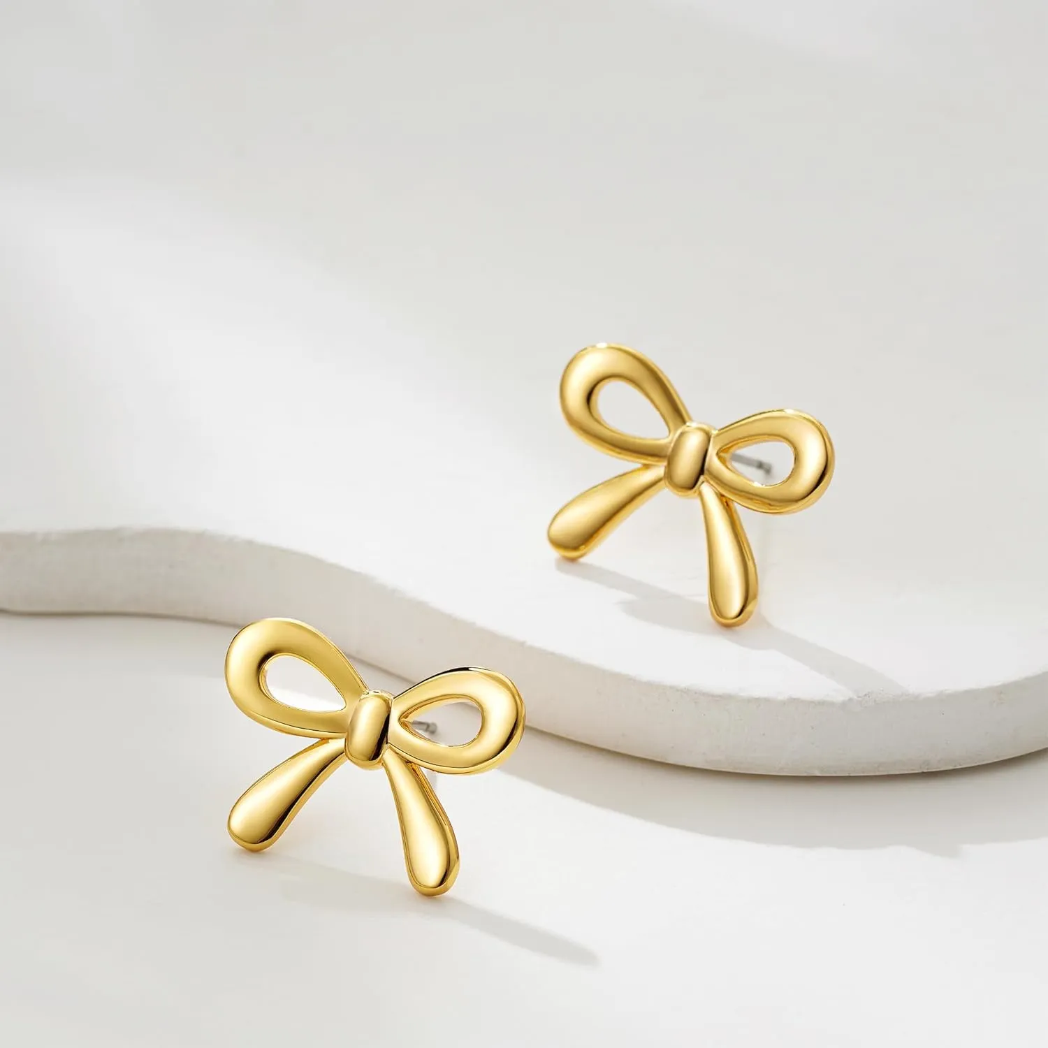 Bow Earrings for Women, 14K Gold Plated Gold Hoop Earrings Trendy Dainty Bow Pearl Earrings Gold Jewelry Hoop Earring for Women Gifts