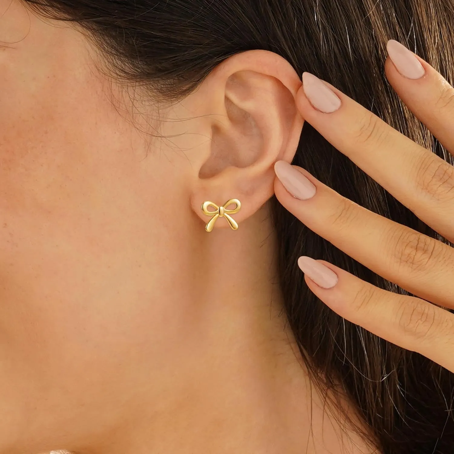 Bow Earrings for Women, 14K Gold Plated Gold Hoop Earrings Trendy Dainty Bow Pearl Earrings Gold Jewelry Hoop Earring for Women Gifts