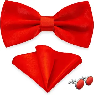 Bow Tie for Men, Boy Bow Tie and Pocket Square Cufflink Set for Graduation & Formal Tuxedo & Wedding Party Bowtie M-B-1T