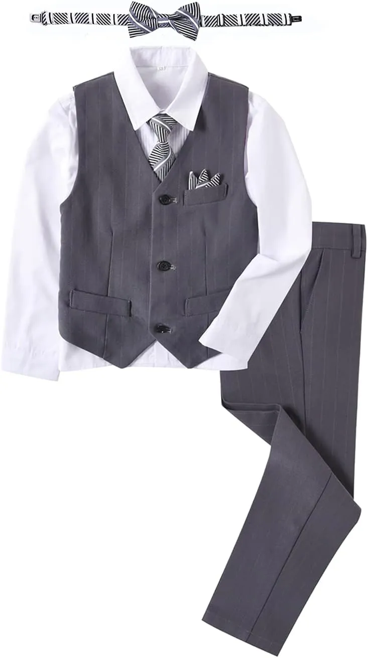 Boy's Suit Pinstripe Formal Dresswear Vest and Pants Set