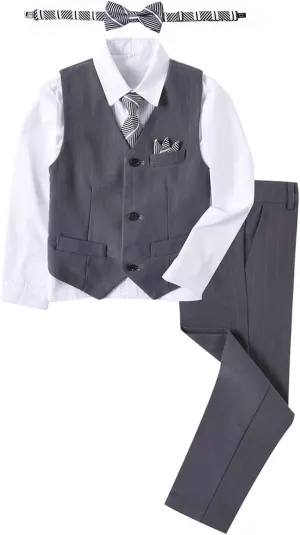 Boy's Suit Pinstripe Formal Dresswear Vest and Pants Set