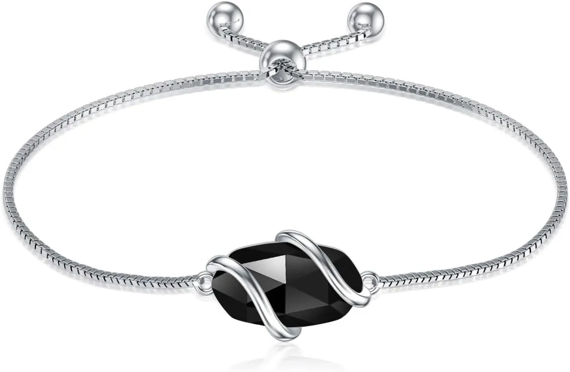 Bracelet for Women 925 Sterling Silver Dainty Simple Gemstone Link Bracelet Fine Jewelry Mothers Day Birthday Gifts for Mom Her (Fully Adjustable to 9 Inches)