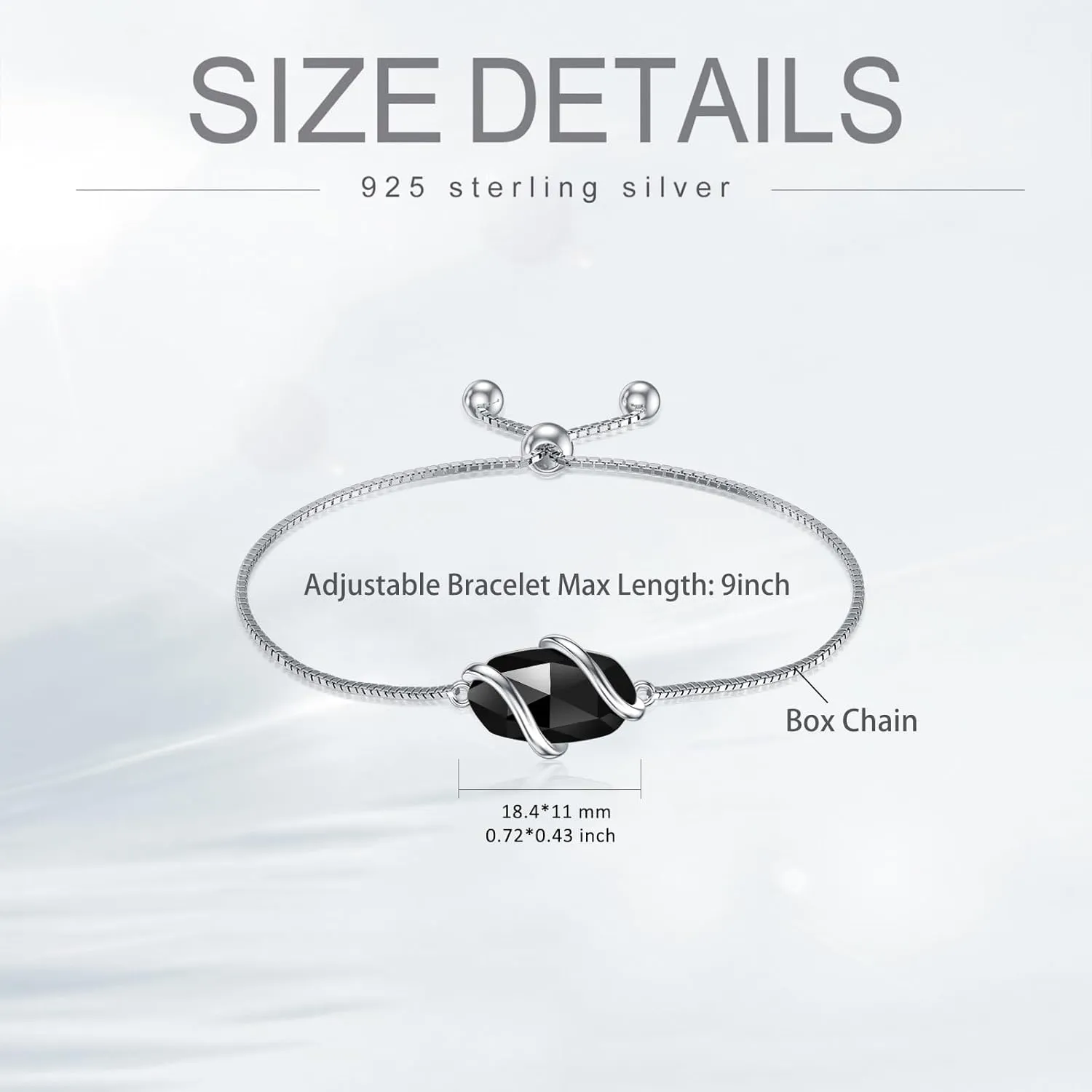 Bracelet for Women 925 Sterling Silver Dainty Simple Gemstone Link Bracelet Fine Jewelry Mothers Day Birthday Gifts for Mom Her (Fully Adjustable to 9 Inches)