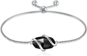 Bracelet for Women 925 Sterling Silver Dainty Simple Gemstone Link Bracelet Fine Jewelry Mothers Day Birthday Gifts for Mom Her (Fully Adjustable to 9 Inches)