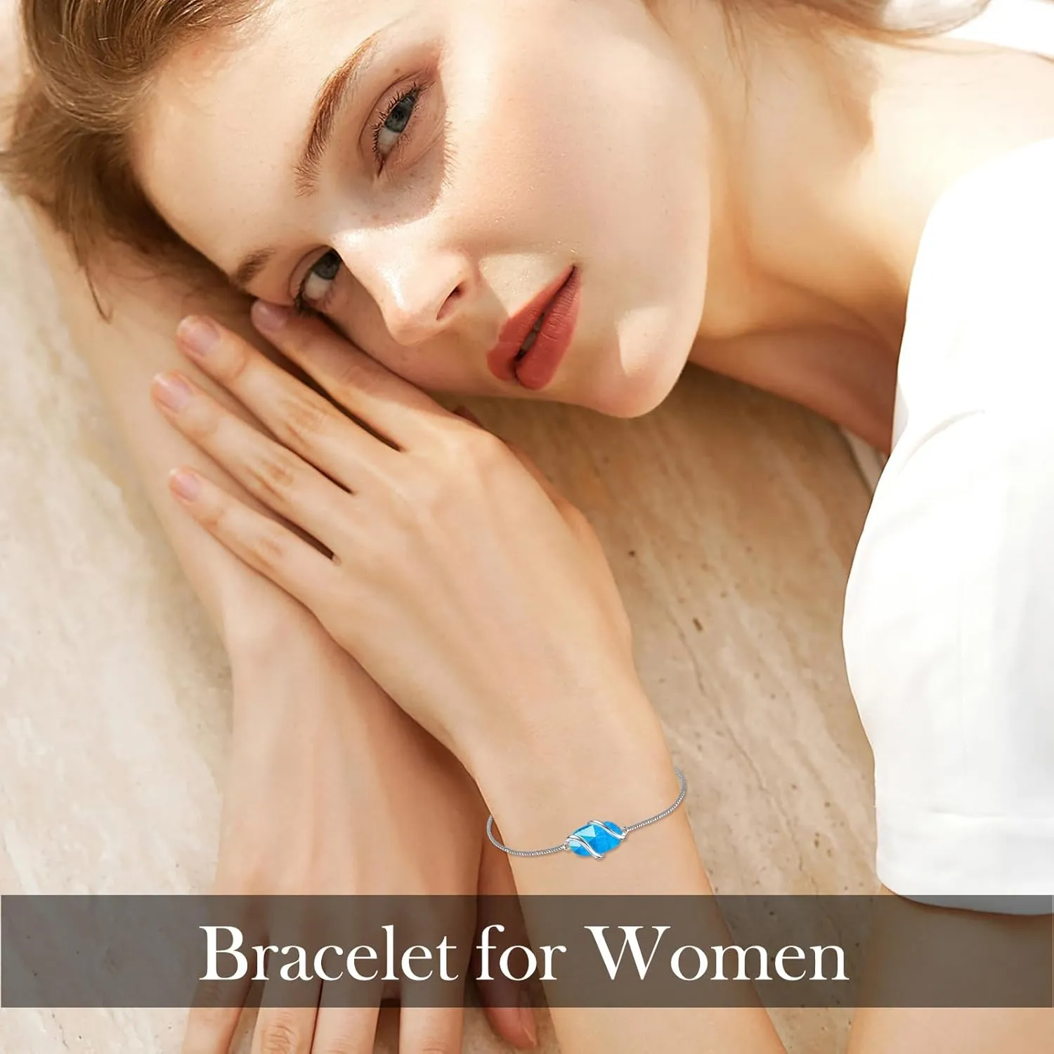Bracelet for Women 925 Sterling Silver Dainty Simple Gemstone Link Bracelet Fine Jewelry Mothers Day Birthday Gifts for Mom Her (Fully Adjustable to 9 Inches)