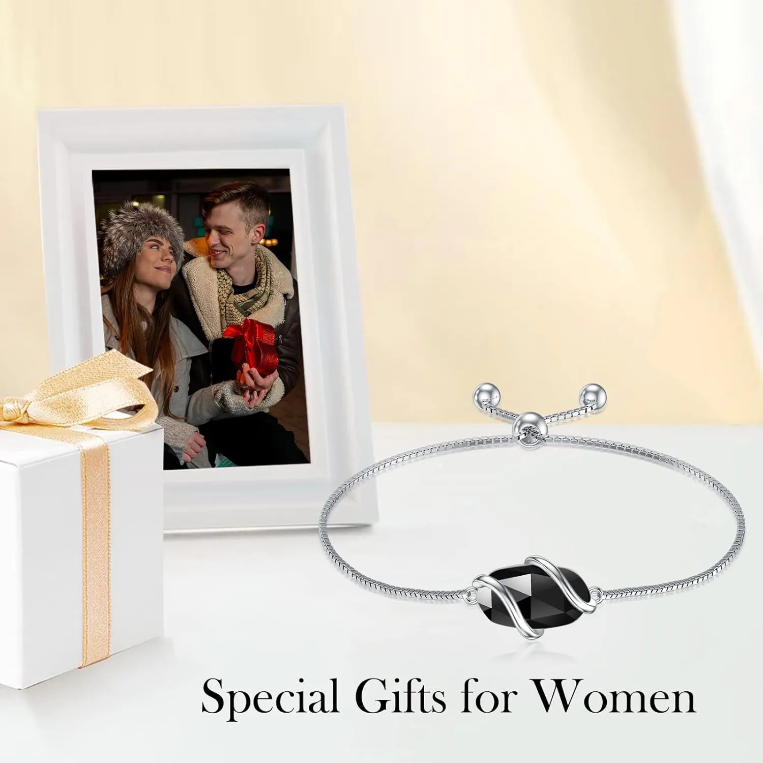 Bracelet for Women 925 Sterling Silver Dainty Simple Gemstone Link Bracelet Fine Jewelry Mothers Day Birthday Gifts for Mom Her (Fully Adjustable to 9 Inches)