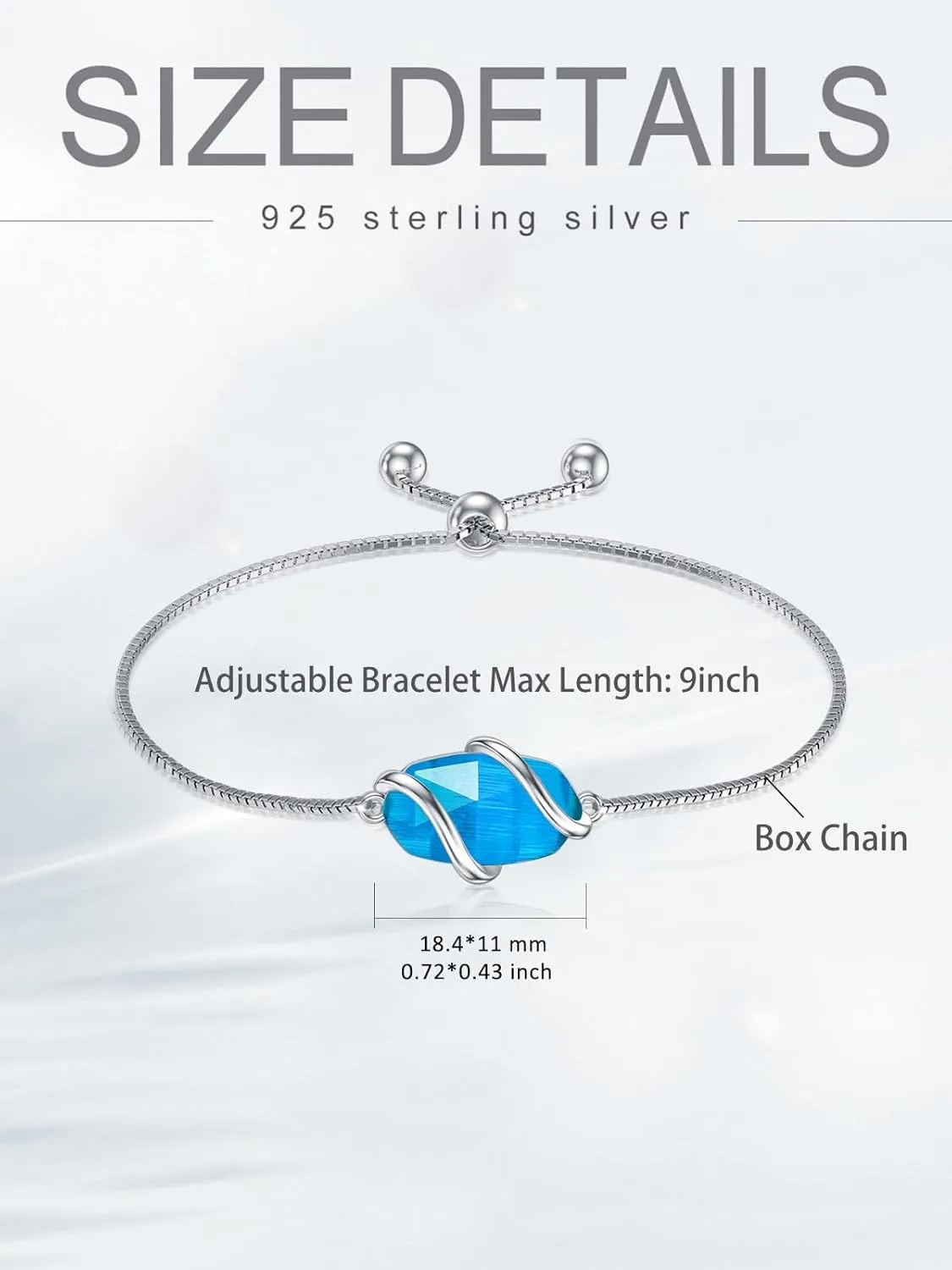 Bracelet for Women 925 Sterling Silver Dainty Simple Gemstone Link Bracelet Fine Jewelry Mothers Day Birthday Gifts for Mom Her (Fully Adjustable to 9 Inches)