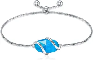 Bracelet for Women 925 Sterling Silver Dainty Simple Gemstone Link Bracelet Fine Jewelry Mothers Day Birthday Gifts for Mom Her (Fully Adjustable to 9 Inches)