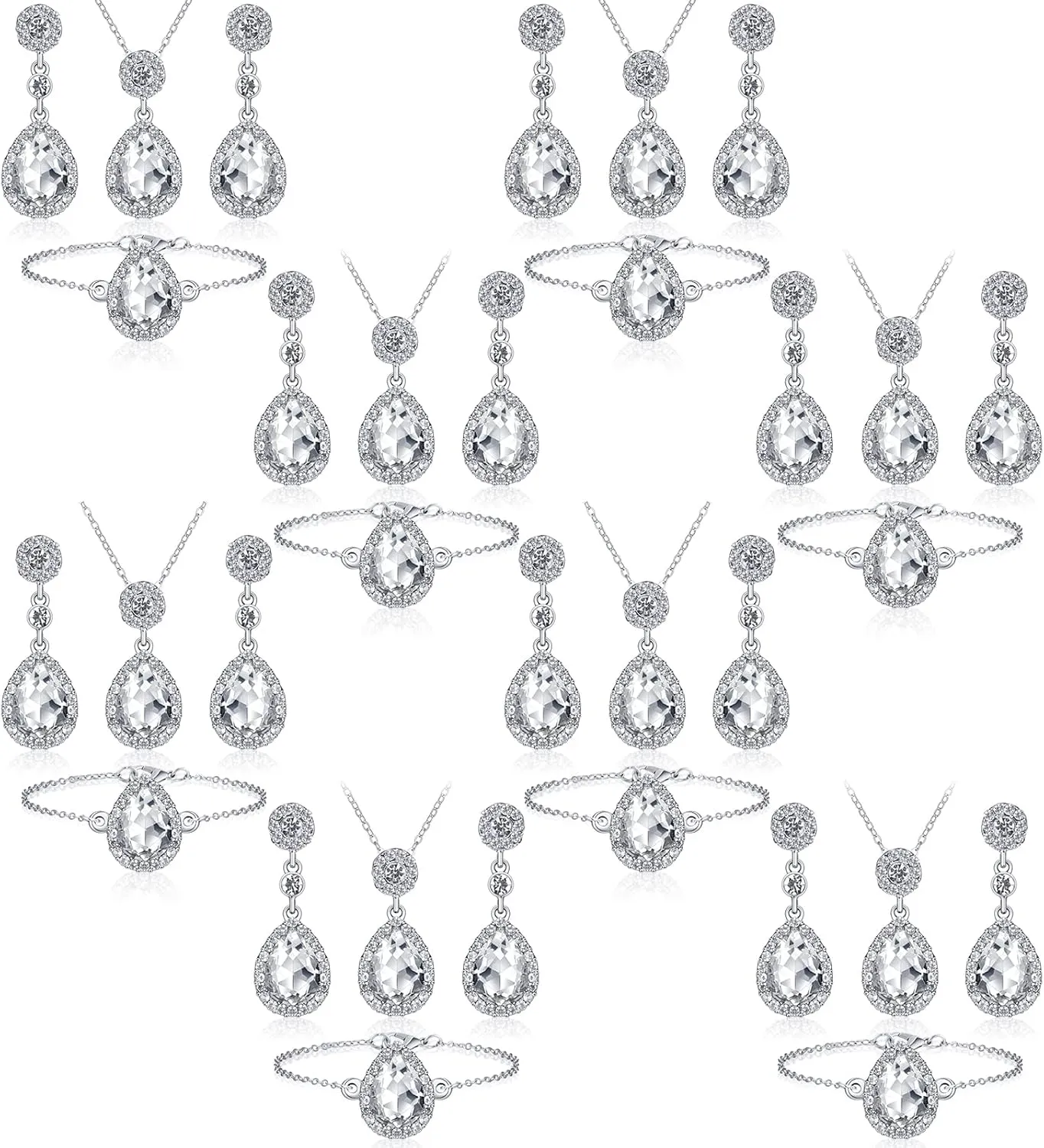 Bridesmaid Jewelry Set for Women 8 Sets Bridal Jewelry Set Wedding Silver Bridal Necklace Teardrop Dangle Earrings Bracelets Bride Prom Jewelry Sets for Women