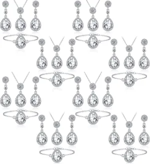 Bridesmaid Jewelry Set for Women 8 Sets Bridal Jewelry Set Wedding Silver Bridal Necklace Teardrop Dangle Earrings Bracelets Bride Prom Jewelry Sets for Women
