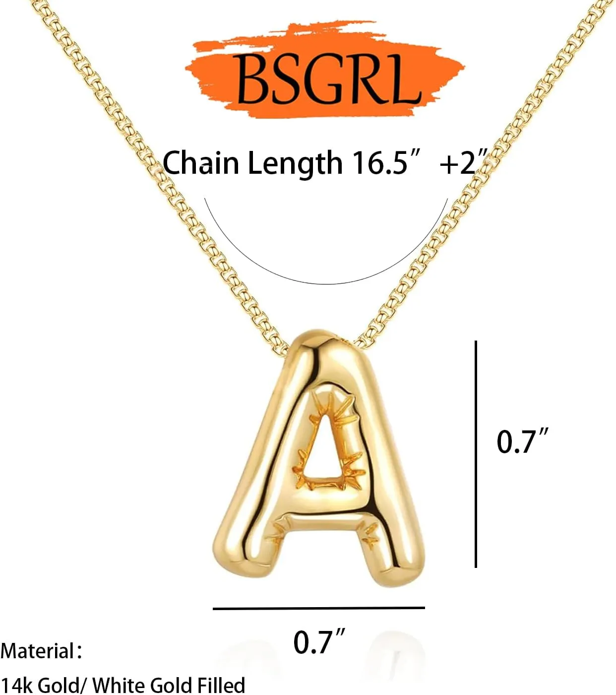 Bubble Letter Necklace Gold-14k Gold Filled Bubble Initial Necklace A-Z Alphabet Monogram Balloon Bubble Letter Dainty Necklace For Women 16.5" 2"