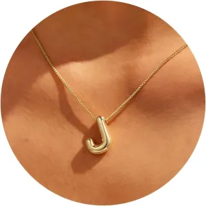 Bubble Letter Necklace Gold-14k Gold Filled Bubble Initial Necklace A-Z Alphabet Monogram Balloon Bubble Letter Dainty Necklace For Women 16.5" 2"