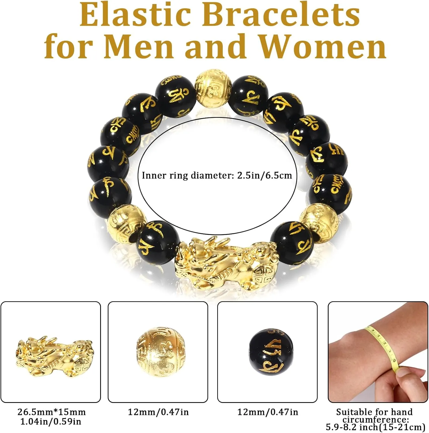 buiufish Feng Shui Obsidian Bracelet, 24k Gold Plated Pixiu Bracelet Dragon Protection for Men Women, 12mm Mantra Prayer Beads Bracelets Meaning to Attract Wealth and Good Luck