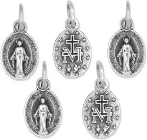 Bulk Pack of 5 - Mini Miraculous Medal Pendant for Charm Bracelet or Necklace -1/2" Silver Oxidize Small Miraculous Medals for Jewelry Making Catholic Made in Italy