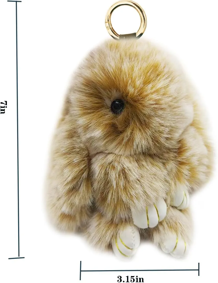 Bunny Keychain Soft Fluffy Rabbit Keychain 7in Handmade Cute Colorful Rabbit Fur Pom Pom Key Rings for Women
