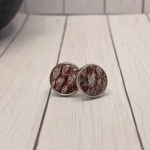Burgundy and Silver Stud Earrings