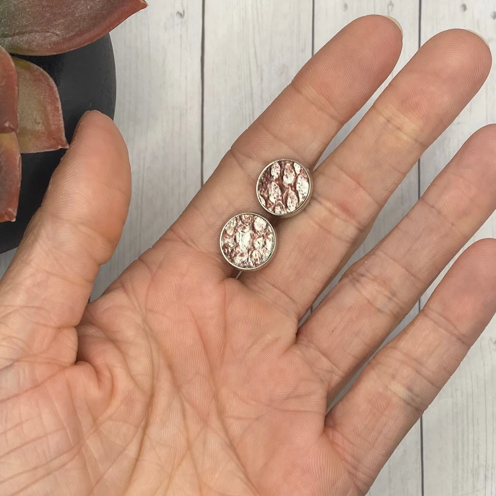 Burgundy and Silver Stud Earrings