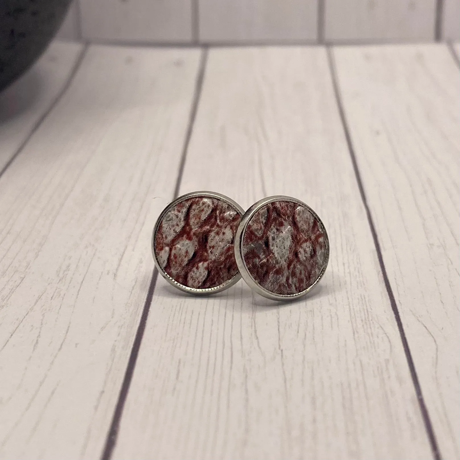 Burgundy and Silver Stud Earrings