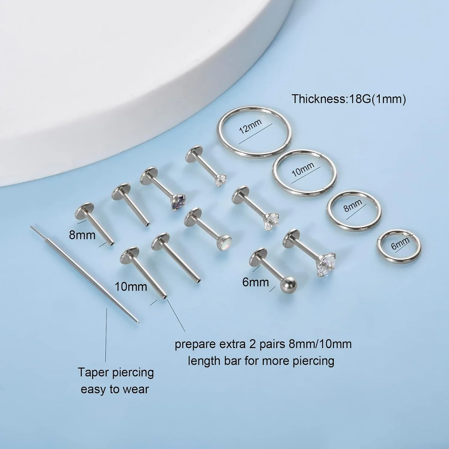 CANDYFANCY 20g 18g 16g Nose Rings for Women Men Threadless Stud Earrings Cz Opal Flat Back Stud Earrings Set Cartilage Earrings for Tragus/Helix/Lip- Push In Nose Studs With Taper Piercing 6/8/10mm