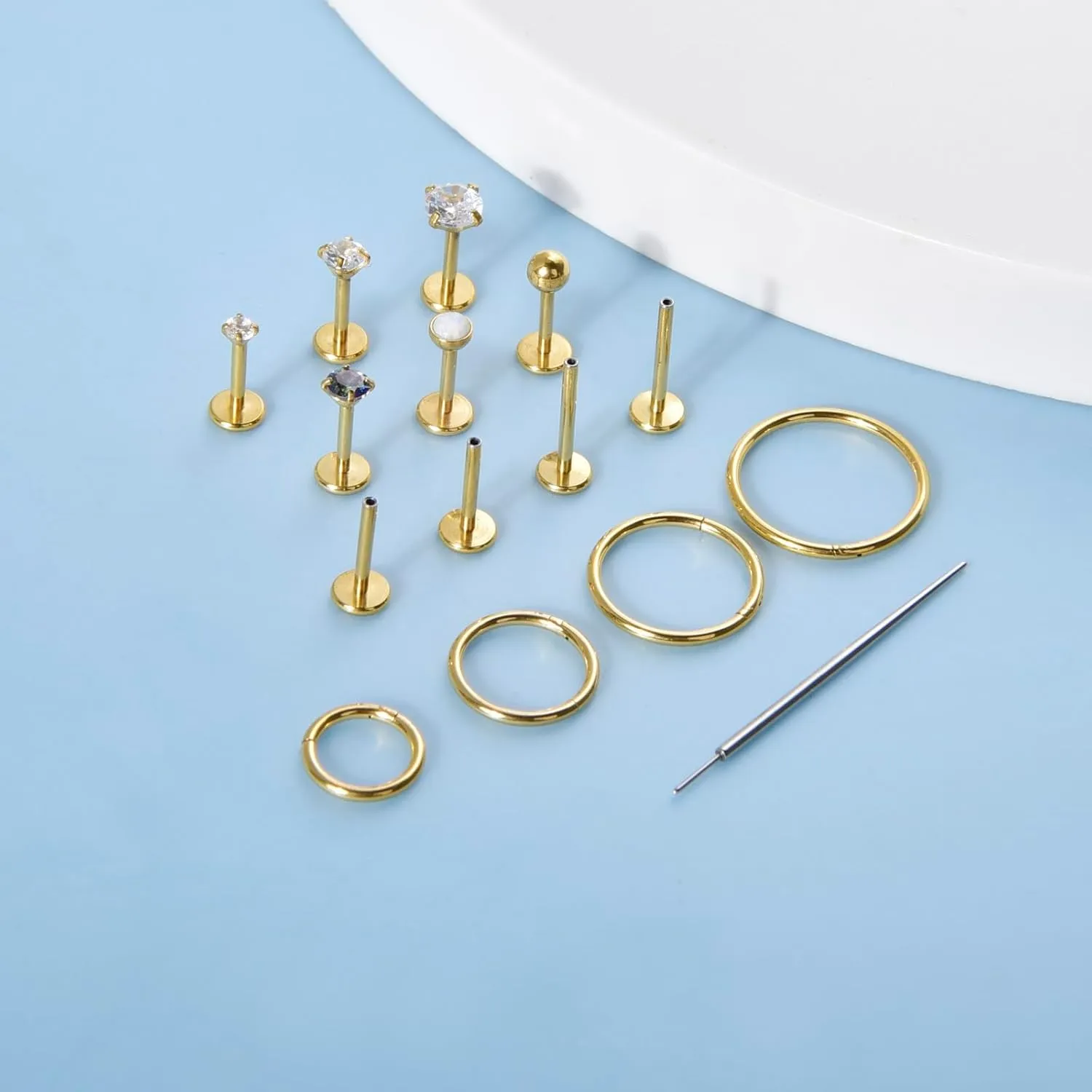 CANDYFANCY 20g 18g 16g Nose Rings for Women Men Threadless Stud Earrings Cz Opal Flat Back Stud Earrings Set Cartilage Earrings for Tragus/Helix/Lip- Push In Nose Studs With Taper Piercing 6/8/10mm